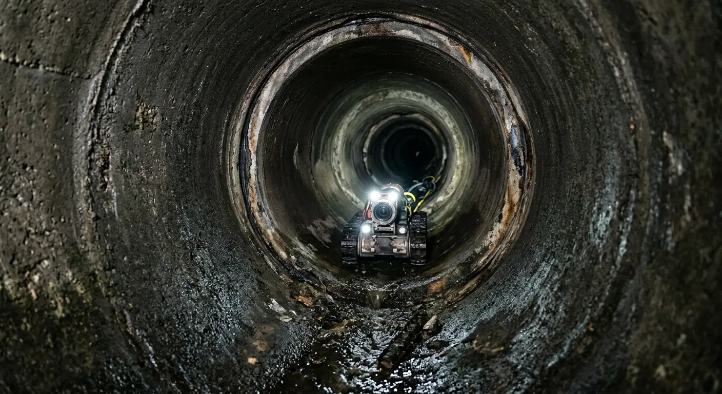 Robotic sewer camera inspecting pipe interior for Drain Snake Service in Glenville